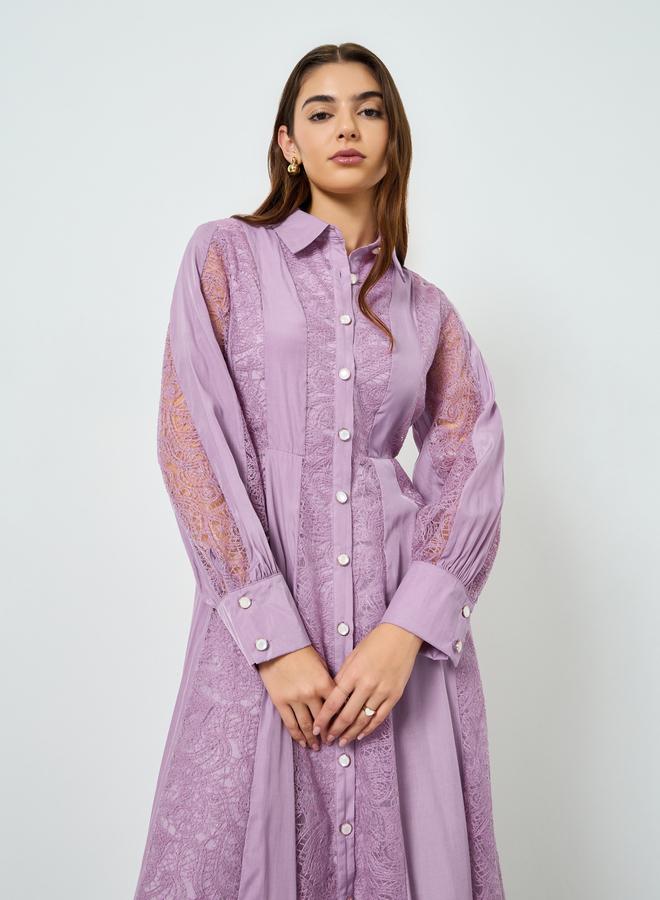 ستايلي فستان ميدي بتصميم قميص وأكمام بأساور للنساء - Image 2